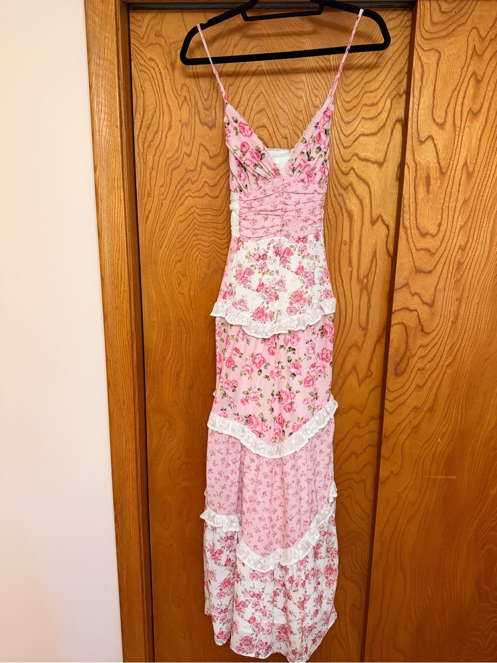 Altar'd State Pink Floral Tiered Maxi Dress - Spaghetti Straps